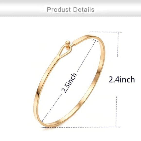 Dainty Thin Cuff Bangle Hook Bracelet Minimalist Elegant Gold Plated Jewelry - Picture 3 of 7